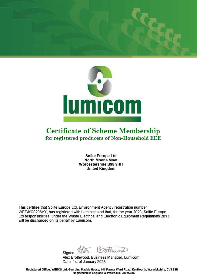 Lumicom Certificate of Scheme Membership